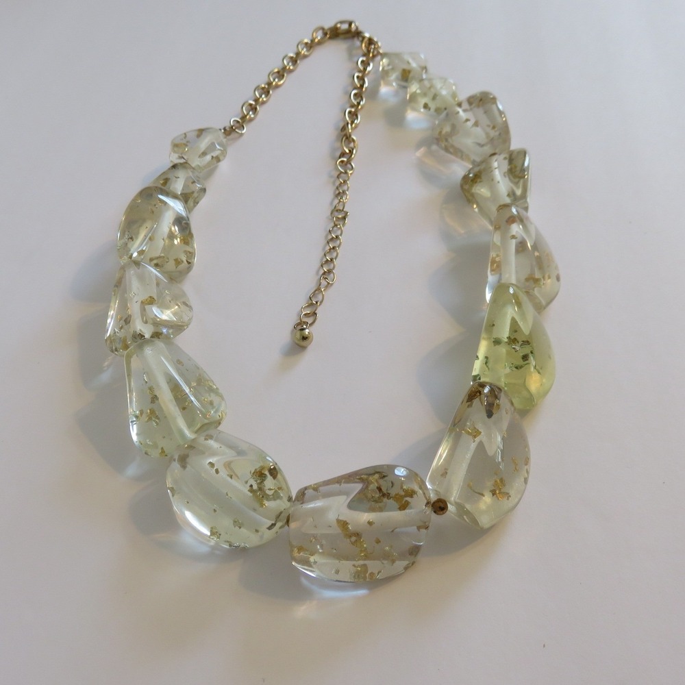 Natasha Gold Chain‎ Chunky Big Bead Necklace Clear Gold Flakes Statement